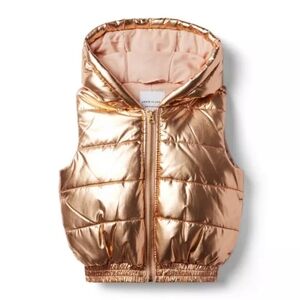 Janie and Jack Rose Gold Metallic Hooded Puffer Vest